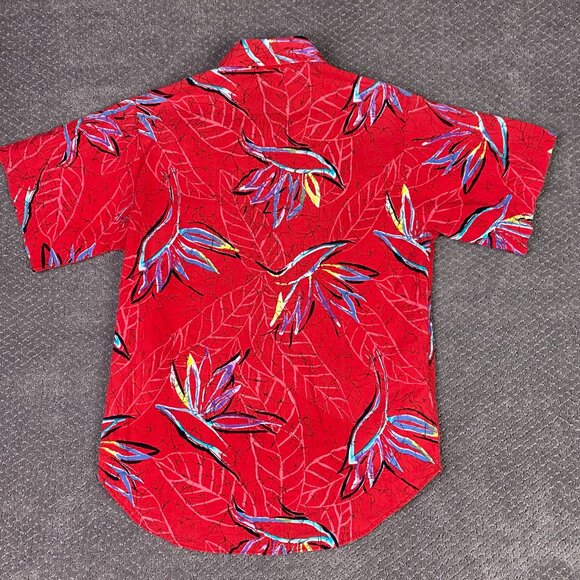 Vintage OP Ocean Pacific Hawaiian Shirt Men's Medium Cotton Red Tropical floral - Picture 4 of 10